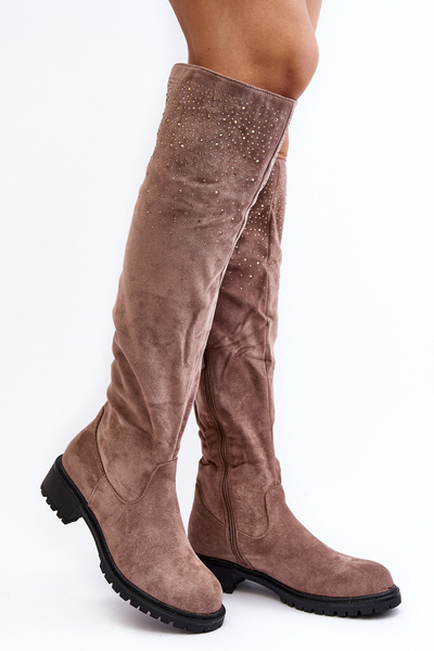 Cuissardes ornementées à talon plat pour femme Beige Cintya