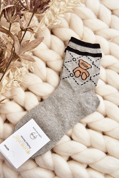 Chaussettes À Motifs Pour Femmes Avec Ours Gris