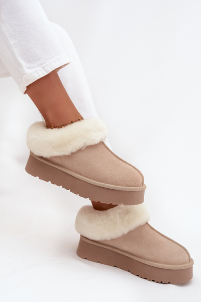 Bottes de neige en cuir suédé pour femmes avec fourrure Beige Mivelle