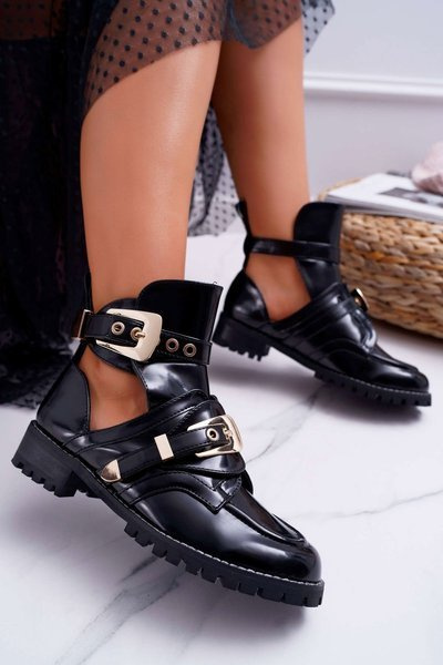 Cizme de decupaj pentru fete de rock cu labquered Black Black