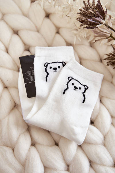 Chaussettes Femme En Coton Avec Ours En Peluche Blanc