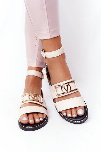 Flat Leather Sandals Beige On Time