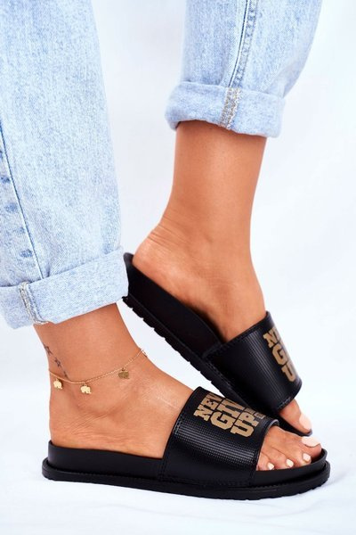 Women's Never Give Up2 Flip Flops Gold Schwarz