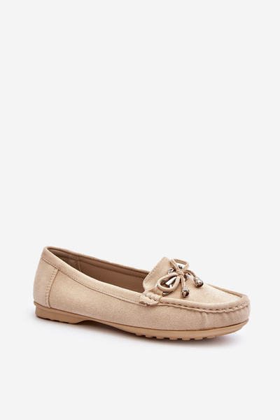 Beige Damen Wildleder Mokassins mit Verzierung Daphikaia