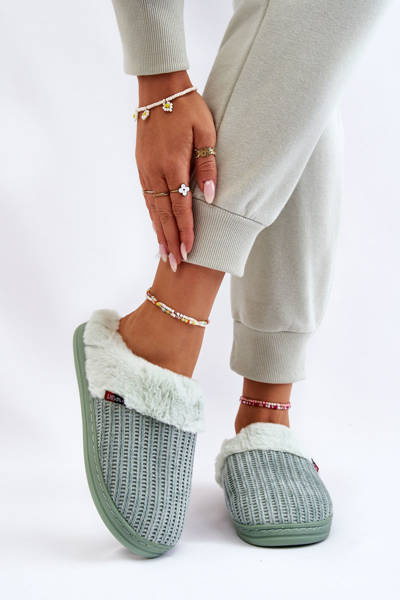 Isolierte Slip-On-Hausschuhe für Damen mit Pelz Grün Leriss