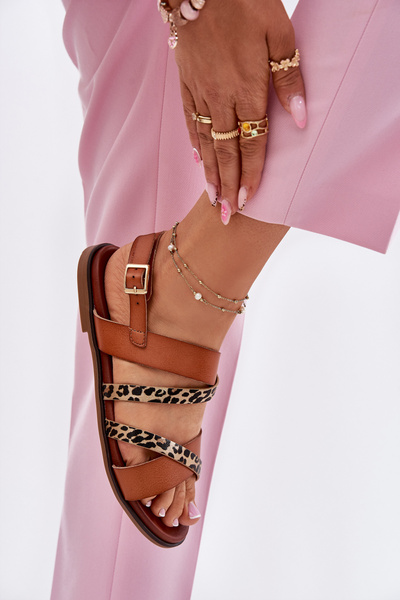 Sandale De Damă Pe Toc Plat Cu Curele Leopard Sergio Leone SK086H Camel