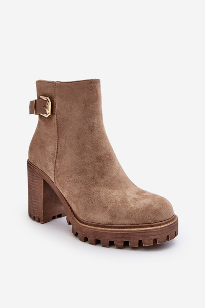 Women's Suede Boots On The Heel With Decoration Beige Menoria