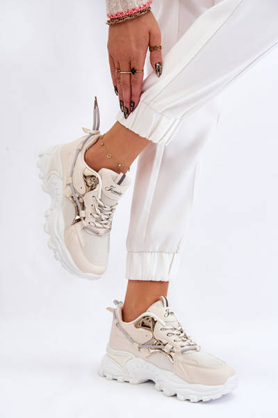 Chaussures De Sport Pour Femmes À Lacets Sur Plateforme Beige Minea
