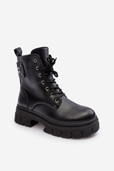 Bottines À Lacets Pour Femmes Talon Plat Noir Brenhile