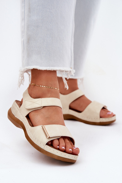Sandale confortabile pentru femei cu Velcro aurii Iphiope