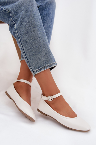 Ballerines Femmes Avec Sangle Et Boucle Blanches Janelor