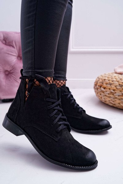 Cizme pentru femei cu călcâie plată nubat Black Nicole 2420