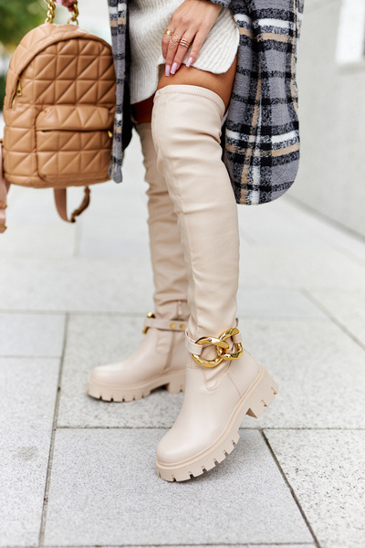 Hohe Stiefel mit dekorativem Element Beige Masha