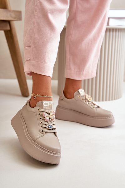 Damen-Ledersneaker mit Verzierungen CheBello 4292 Beige