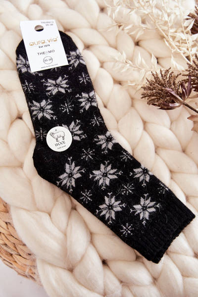 Chaussettes En Laine Pour Femme En Flocons De Neige Noir