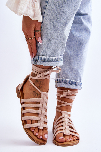 Women's Suede Roman Sandals Beige Sempre