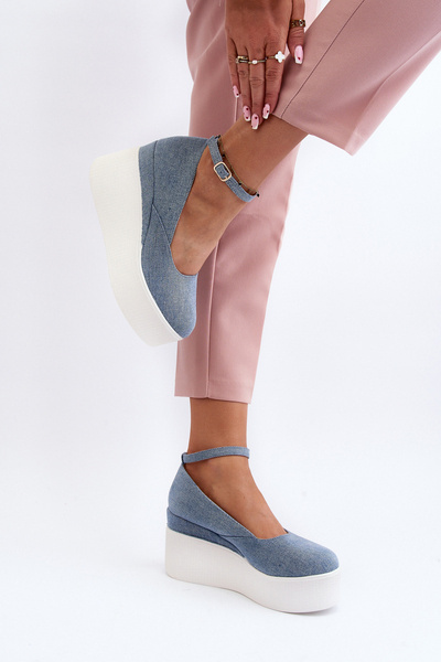 Damen Jeans Keil Espadrilles Blau Malla