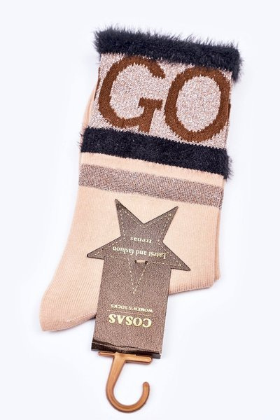 Chaussettes Femme En Coton GO-GO Avec Fourrure COSAS Beige