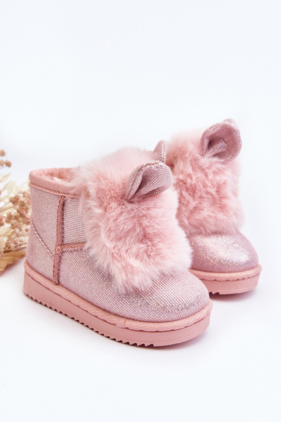 Kinderschneestiefel mit Pelzfutter und Ohrendetails in Hellrosa Betty