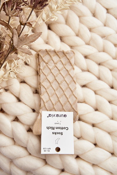 Chaussettes pour femmes avec gaufrage décoratif Beige