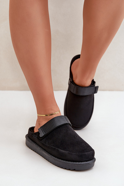 Chaussons pour femmes doublés sur plateforme noirs Neliel