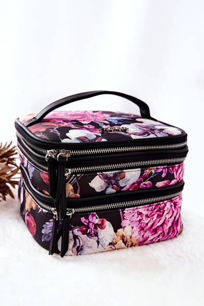 Große Kosmetiktasche Blumen NOBO L0020-CM04 Schwarz