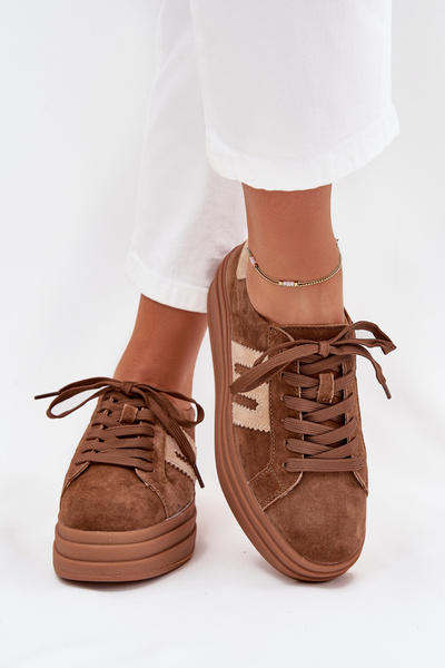 Moteriški Sportbačiai Ant Platformos Iš Natūralios Suede Camel Eldira