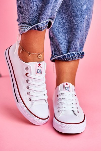 Women's Classic White Sneakers With Red Trim Ecoma