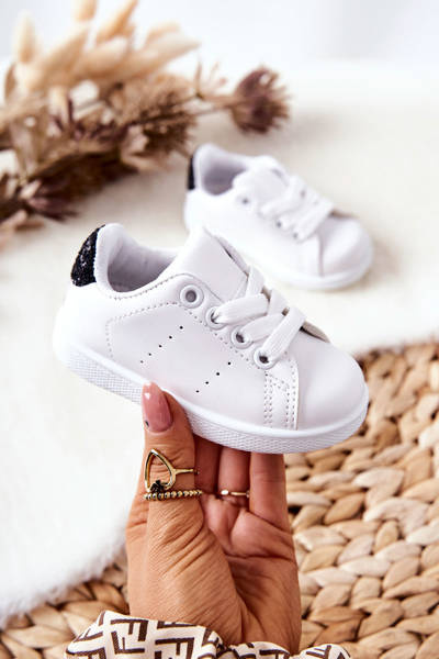 Baskets Enfant Blanc-Noir Brillant
