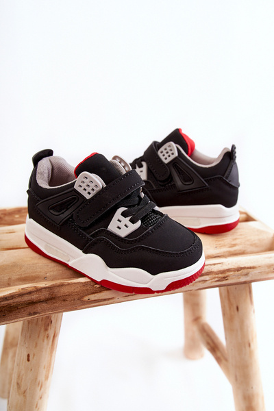 Chaussures de sport en cuir pour enfants noires et rouges Marisa