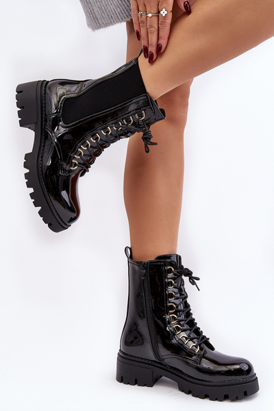 Bottes de travail laquées pour femmes noires Charmea