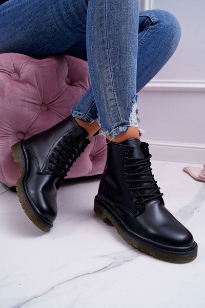 Cizme de capcan pentru femei Glans Star Big Star Leather Black EE274001
