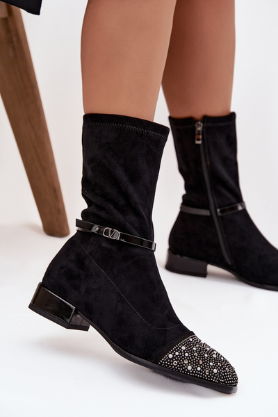 Bottes femmes à petit talon avec décoration et sangle D&A MR52-165 Noire