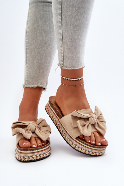Sandales Plateforme avec Noeud pour Femme Beige Evatria