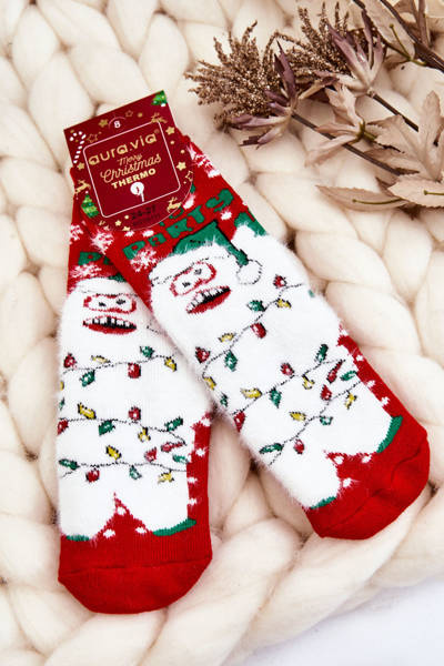 Chaussettes Thermoactives de Noël Enfant en Coton Yeti Rouge