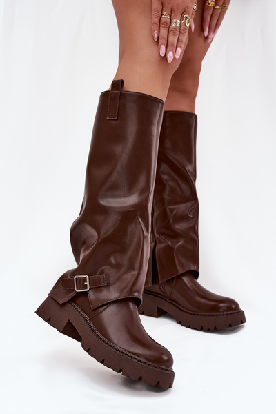 Bottes isolées avec tige retroussée et boucle chocolat Fiorae