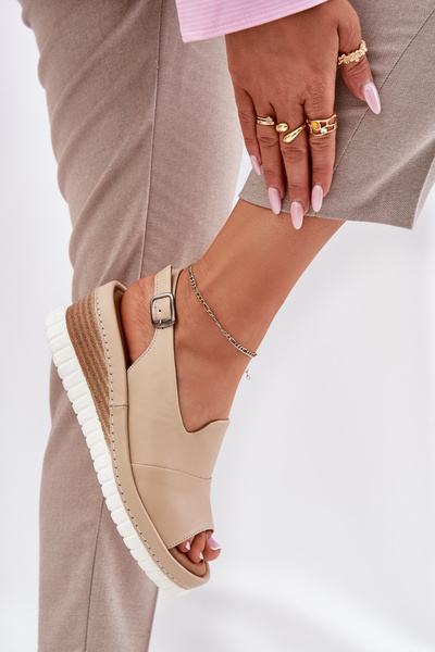 Sandales en cuir pour femmes à talon compensé Artiker 56C0919 beige