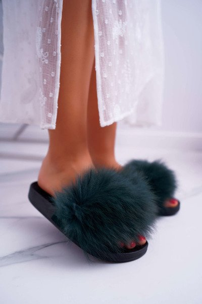Tongs Femme Avec Fourrure Vert Mellow