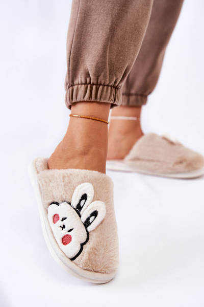 Women's Fur Slippers With Rabbit Beige Trisha