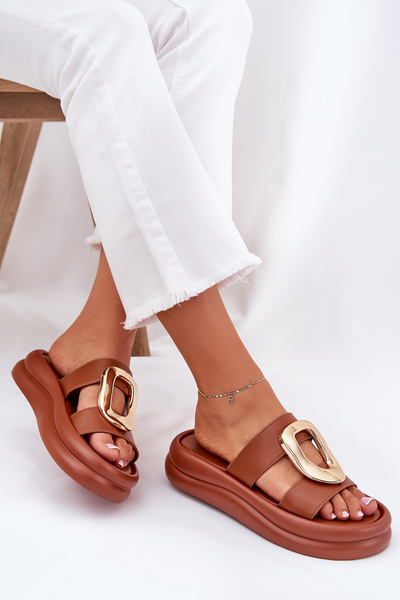 Sandales à plateforme pour femmes avec détail doré Camel Ularinea