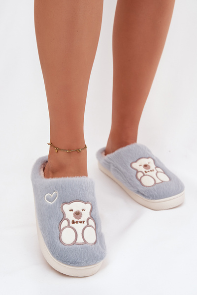 Chaussons en peluche avec ours bleu Noralie