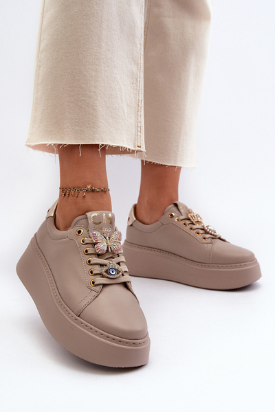 Damen-Ledersneaker mit Verzierungen CheBello 4292 Beige