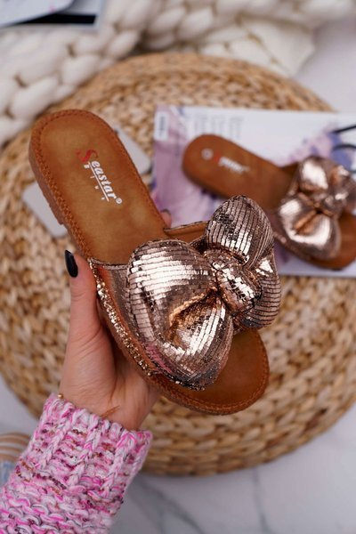 Damen Flip Flops mit großer Schleife Champagner Big Love