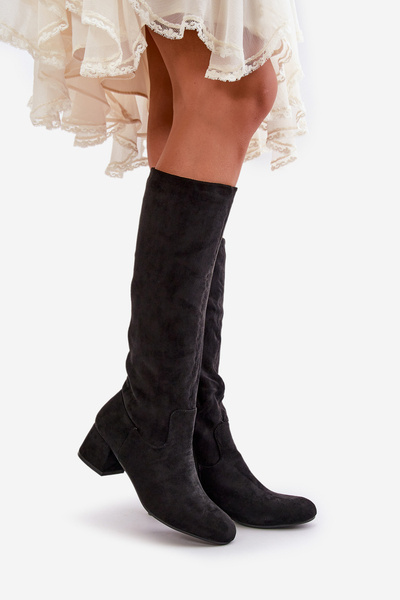 Eco Suede Women's Over the Knee Boots with Zip Black Elitara