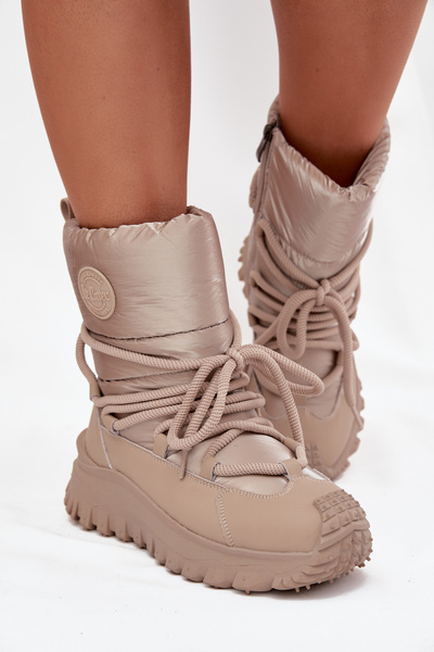 Botine din piele pe platformă Lee Cooper LCJ-25-12-3663 bej-auriu