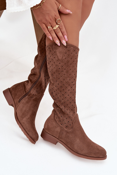 Bottes plates pour femmes avec motif perforé S.Barski HY52-531 Marron