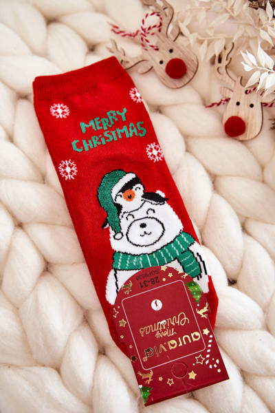 Chaussettes Enfant "Joyeux Noël" Ours Polaire Rouge