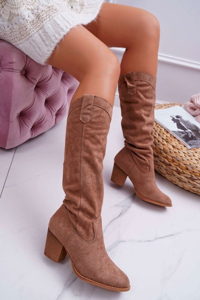 Kniehohe Damenstiefel Wildleder Beige Lemane