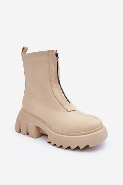 Bottines Plateforme Massive avec Fermeture Éclair pour Femme Beige Kusma