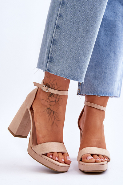 Sandales à talons carrés en daim à la mode Beige Merila